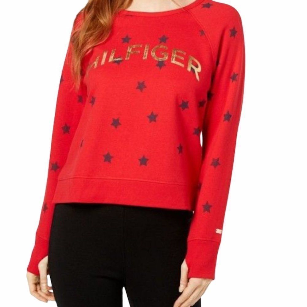 Tommy Hilfiger Sweatshirt Red With Star Print Pullover Crewneck Size Extra Large